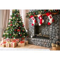 Muzi 5x7ft Christmas Tree Socks Gifts Photography Backdrop Digital Printing Backdrop Indoors Background Newborn Children Photo Studio Prop D-3146