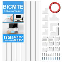 Cable Concealer On-Wall Cord Cover Raceway Kit - Cable Management System to Hide Cables, Wire Hider ，Cords, or Wires - Cord Organizer for Wall Mounted TVs (8X 15.70.950.55 Accessories Included)