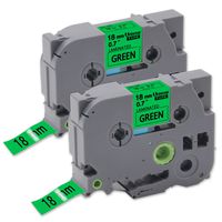P-Touch Tze741 Tze 741 0.7'' Label Tape Laminated Black on Green Compatible for Brother PT-D600 PT-D600VP PT-D400 PT-D400AD PT-D400VP PT-2730 PT-1830 PT-1880 PT-9600, 18mm x 8m, 3/4" x 26.2', 2-Pack