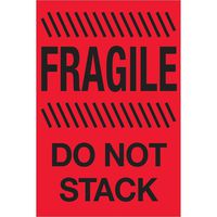 "Fragile - Do Not Stack" Labels/Stickers, 4" x 6", Fluorescent Red, 500 Labels Per Roll (1 Roll)