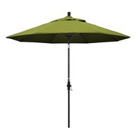 California Umbrella 9' Round Aluminum Pole Fiberglass Rib Market Umbrella, Crank Lift, Collar Tilt, Bronze Pole, Kiwi Olefin