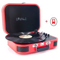 LP&No.1 Portable Bluetooth Turntable with USB Play and Recording,Suitcase 3 Speed Vinyl Record Player with Pitch Control,RCA Output and Aux Input,Red