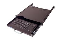 DR4-TB-BK2 1U Rackmount Lockable Industrial Keyboard with Integrated Trackball Mouse (USB) and adjustable depth rear mount bracket supporting 4 Post and 2 Post Relay Rack