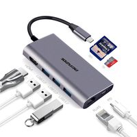 DEPZOL USB C Hub, Type C Adapter 8-in-1 Dock to HDMI 4K, Gigabit Ethernet RJ45, PD Power Delivery, 3 USB 3.0 Ports and TF SD Card Readers for MacBook Pro 2018/2017/2016 and More USB-C Devices