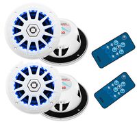 4) BOSS Audio MRGB65 6.5" 400W Boat Marine RGB LED Light Speakers White 2 Pairs