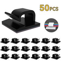 NICEKEY Cable Clips 50pcs With Strong Adhesive Tapes Wire Holder Organizer Cord Management for Car, Office and Home Upgraded (50pc, Black)