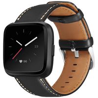 UMAXGET Leather Band Compatible with Fitbit Versa/Versa 2/ Versa Lite/Versa Special Edition Watch, Classic Genuine Leather Strap with Stainless Steel Buckle Wristband for Women Men