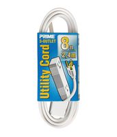 Prime Wire & Cable EC820608 8-Feet 16/3 SPT-2 3-Outlet Utility Indoor Cord, White