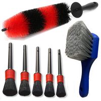 7Pcs Wheel & Tire Brush , car detailing kit , 17inch Long Soft Wheel Brush 5 car wash detail brush car wash kit for Cleans Dirty Tires & Releases Dirt and Road Grime, Short Handle for Easy Scrubbing