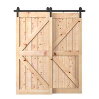 Penson & Co. 6.6 FT Bypass Sliding Barn Door Hardware Kit Double Wood Doors One-Piece Rail Track Kit (Black)