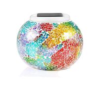 Color Changing Mosaic Solar Light,MUEQU Crystal Glass Globe Ball Light Table Lamps, Waterproof Garden Lights Decorative LED Night Light for Xmas Home Bedroom Patio, Ideal Gifts (Tricolor Plating)