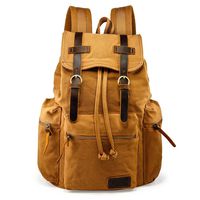 GEARONIC TM 21L Vintage Canvas Backpack for Men Leather Rucksack Knapsack 15 inch Laptop Tote Satchel School Military Army Shoulder Rucksack Hiking Bag Yellow