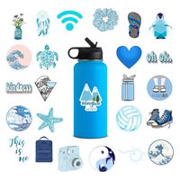 Blue Cute Vsco Stickers, 50-Pack Waterproof Water Bottle Stickers for Laptop, Phone, Luggage, Skateboard, Guitar, Cute Vinyl Trendy Aesthetic Stickers for Girls, Kids, Teens