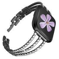 TOYOUTHS Dressy Bracelet Compatible with Fitbit Versa/Versa 2/Versa Lite & Special Edition Bands for Women Stainless Steel Metal Replacement Wristbands Diamond Strap Bangle Accessories (Black)