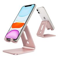 OMOTON Desktop Cell Phone Stand [Updated Solid Version], Advanced 4mm Thickness Aluminum Stand Holder for Switch, Mobile Phone, iPhone 11 Pro Xs Max Xr, Rose Gold