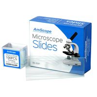 AmScope BS-50P-100S-22 Pre-Cleaned Blank Ground Edge Glass Microscope Slides and 100pc Pre-Cleaned Square Glass Cover Slips Coverslips