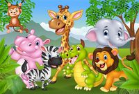 LFEEY 9x6ft Cute Cartoon Animals Zoo Photo Background Wild Hippo Giraffe Monkey Lion Elephant Safari Backdrop for Party Kids Birthday Baby Shower Genger Reveal Parties Photo Booth Props