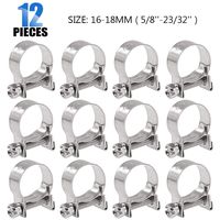 Glarks 12Pack 16-18mm Stainless Steel Mini Fuel Injection Hose Clamps Adjustable Pipe Hose Clip Tube Clamps Set (5/8''-23/32'' Dia)