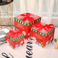 Christmas Gift Box Set Cute Santas Pattern 3 Pcs Set Present Wrapping Boxes with Ribbon and Lids for Christmas Birthdays (B)