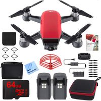 DJI Spark Fly More Drone Combo (Lava Red) with Custom Hard Case, 64GB High Speed Card, Corel Paint Version 9, High Visibility Pro Guards, Cleaning Cloth, and One Year Warranty Extension