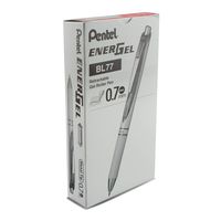 Pentel EnerGel RTX Pearl Retractable Liquid Gel Pen Metal Tip, 12 Pack, 0.7mm, Medium Line, Red Ink (BL77PW-B)