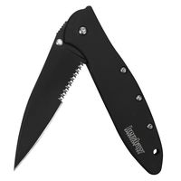 Kershaw Leek, Black Serrated Pocket Knife (1660CKTST); 3" Partially Serrated 14C28N Steel Blade, 410 Stainless Steel Handle, DLC Coated; SpeedSafe Open, Liner and Tip Lock, Reversible Pocketclip; 3 OZ