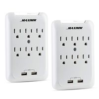 Maximm Multi-Outlet Wall Adapter (2-Pack) Surge Protector (300 Joules) 2-USB Ports 2.1A Wall Charger, Wall Mount Charging Center 6 AC Outlet Wall Mount Adapter, ETL Certified