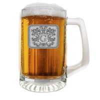 Glass Beer Pub Mug Hand Crafted Monogram Initial Pewter Engraved Crest with Letter G by Fine Occasion (G, 25 oz)