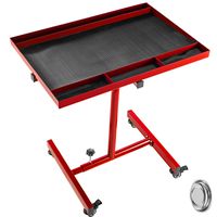 BestEquip Rolling Tool Table 55lbs Capacity Tear Down Tray 29x21inch Mobile Work Table with 4 Swivel Wheels and Adjustable Height Mechanic Table for Holding Automotive Tools (Red)