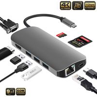 USB C Hub,9-in-1 Type C Adapter with 4K HDMI,60HZ VGA, 1Gbps RJ45 Ethernet, 3 USB 3.0 Port, SD/TF Card Reader,60W PD Charging Port for Mac/Pro/Air and Type C Windows Laptops