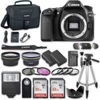 Canon EOS 80D Wi-Fi Full HD 1080P Digital SLR Camera (Body Only) with 2pc SanDisk 32GB Memory Cards + Accessory Kit