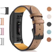 Hotodeal Leather Band Compatible Charge 3, Classic Replacement Genuine Leather Bands Metal Connectors Women Men Small Large Size Silver, Rose Gold, Black