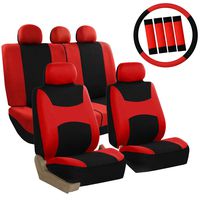 FH Group FB030RED115WB-AVC Red Combo Set with Steering Wheel Cover and Seat Belt Pad (Airbag Compatible and Split Bench