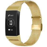 AK Stainless Steel Replacement Bands Compatible for Fitbit Charge 3 / Fitbit Charge 3 SE Bands, Metal Mesh Breathable Sport Wristband Loop with Adjustable Magnet Clasp (07 Gold, Small)