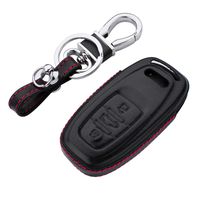 M.JVisun Leather Key Fob Case for Men Women Genuine Leather Key Fob Cover for Audi Key Smart, Car Remote Key Pouch Bag with Key Rings Kit Key Chain Keychain Holder Metal Hook - Black