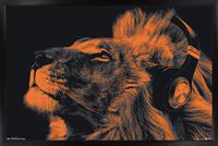 Trends International Lion with Headphones Wall Poster, 14" x 22", Black Framed Version