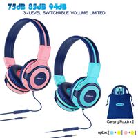 2 Pack of Kids Headphone with Pouch, Kids Safe Headphone with Volume Limited, Wired Headphones for Girls,Boys,On-Ear Kids Headphones for School,Travel (Mint,Pink)