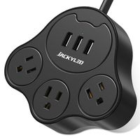 Flat Plug Power Strip JACKYLED Cute Paw Shape Desktop Charger Lightweight Compact 3.1A USB Fast Charging 5ft Extension Cord Fire Retardant for Cruise Ship Home Office Desktop Hotel etc Black
