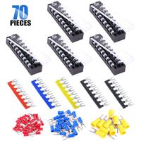 Glarks 70Pcs(5Sets) Terminal Block Set, 5Pcs 8 Positions 600V 15A Dual Row Screw Terminals Strip + 5Pcs Pre-Insulated Barrier Strips + 60Pcs Insulated Fork Wire Connector (8P+Fork Connector)