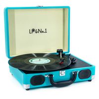 LP&No.1 Suitcase Bluetooth Turntable with Stereo Speaker,3 Speeds Vinyl Record Player Turquoise