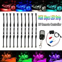 Motorcycle Atmosphere LED Light Strip Kit, BT 10Pcs RGB Neon Accent Glow Lights Flexible Lamp with Wireless Remote Controller for Harley Davidson Honda Kawasaki Suzuki Ducati Polaris KTM BMW