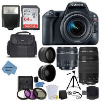 Canon EOS Rebel SL2 DSLR Camera + EF-S 18-55mm is STM + EF 75-300mm III + 64GB Memory Card + Wide Angle & Telephoto + Remote + Slave Flash + Quality Tripod + Case - Ultimate Bundle