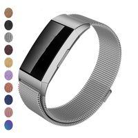 Meikeio Replacement Bands Compatible for Fitbit Charge 3, Charge 3 Stainless Steel Metal Bands(Silver,Large)