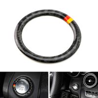 iJDMTOY Black Real Carbon Fiber Engine Push Start Button Surrounding Decoration Ring w/ German Flag Color Stripes Compatible With Mercedes C E S R ML GL CLA CLS GLA GLC GLE Class