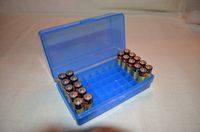 Plastic Storage Box for AA Battery Bin Container Holds 50 Batteries - Blue Color