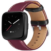 UMAXGET Leather Band Compatible with Fitbit Versa/Versa 2/ Versa Lite/Versa Special Edition Watch, Classic Genuine Leather Strap with Stainless Steel Buckle Wristband for Women Men