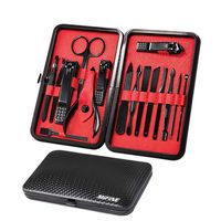 Mens Manicure Set - Mifine 16 In 1 Stainless Steel Professional Pedicure Kit Nail Scissors Grooming Kit with Black Leather Travel Case Second Generation(Red)