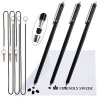 Extra Long - Bundle of 3 Thin-Tip High Precision Universal Capacitive Stylus Pens 7.3'' + Extra 3 Replaceable Tips + 2 x 15'' Elastic Tether Lanyards + Cleaning Cloth (Black)
