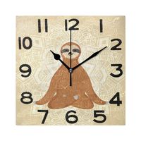 ZzWwR Cute Cartoon Yoga Sloth Print Square Wall Clock, 8 Inch Battery Operated Quartz Analog Quiet Desk Clock for Home,Office,School