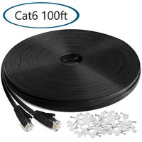 Cat6 Ethernet Cable 100ft,Outdoor Extra Long Flat LAN Patch Cord Network Cable with Clips Rj45 Connector,High Speed Gaming Computer Ethernet Cables for Xbox,Ps4,Router,Modem,Switch, Black
